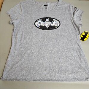 DC Comics Batgirl Heather Grey Glitter Graphic Sleep Tee Plus Size 3X 22W 24W